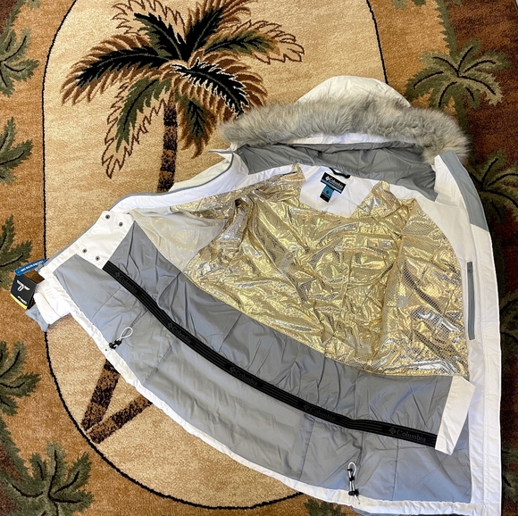Columbia Titanium Omni Heat Infinity Women White Fur Down Puffer Coat Large NWT - Picture 7 of 8